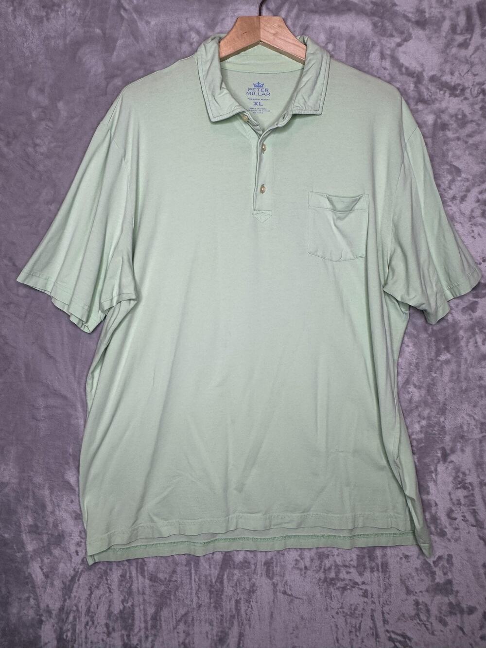 Peter Millar Polo Shirt Mens XL Light Green Seaside Wash Pocket Cotton Stretch